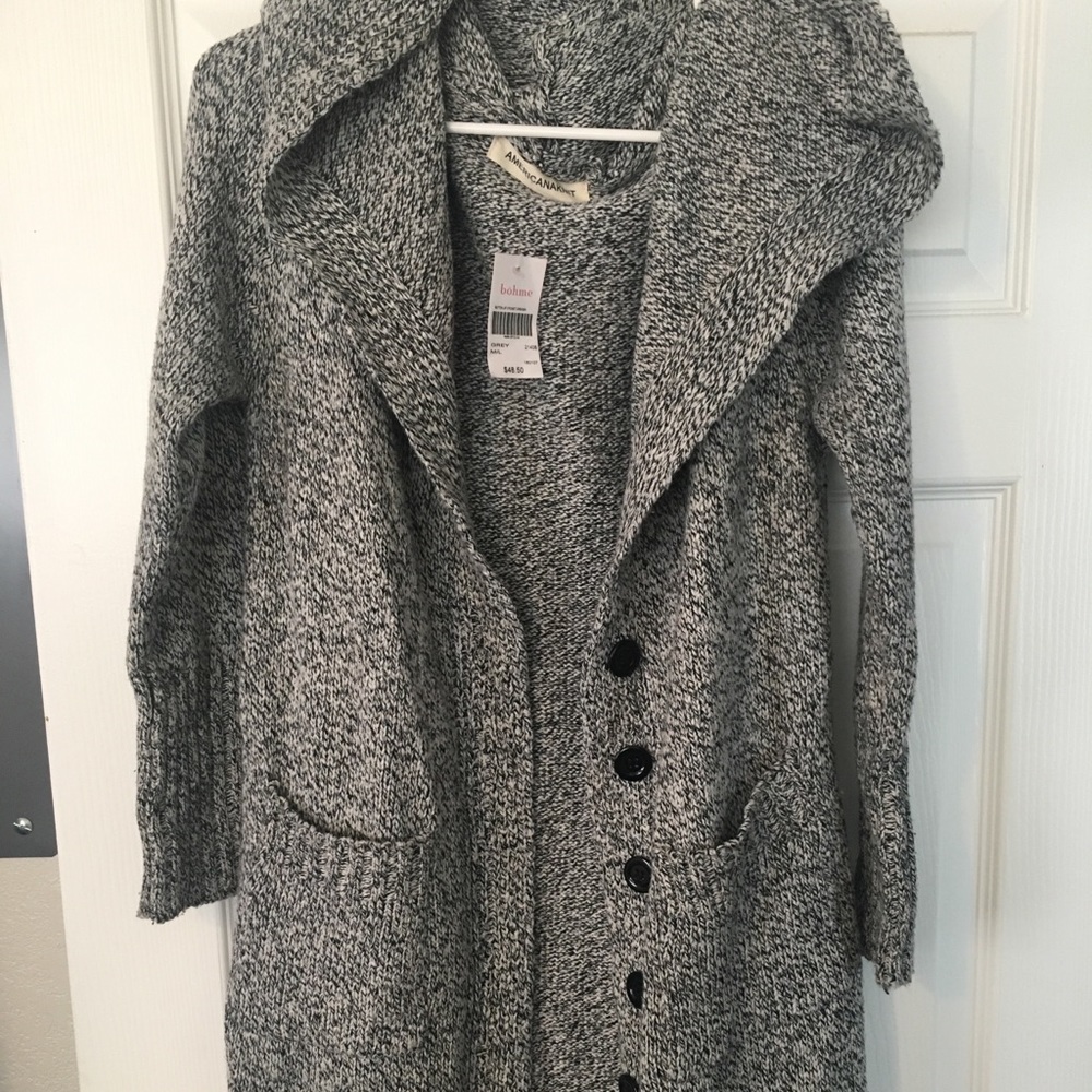 Long pepper grey button up cardigan sweater